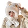 Cartoon Capybara Hat Scarf Set 3 in 1 Cartoon Plush Hat Fashion Scarf Hat Glove for Women  Girls