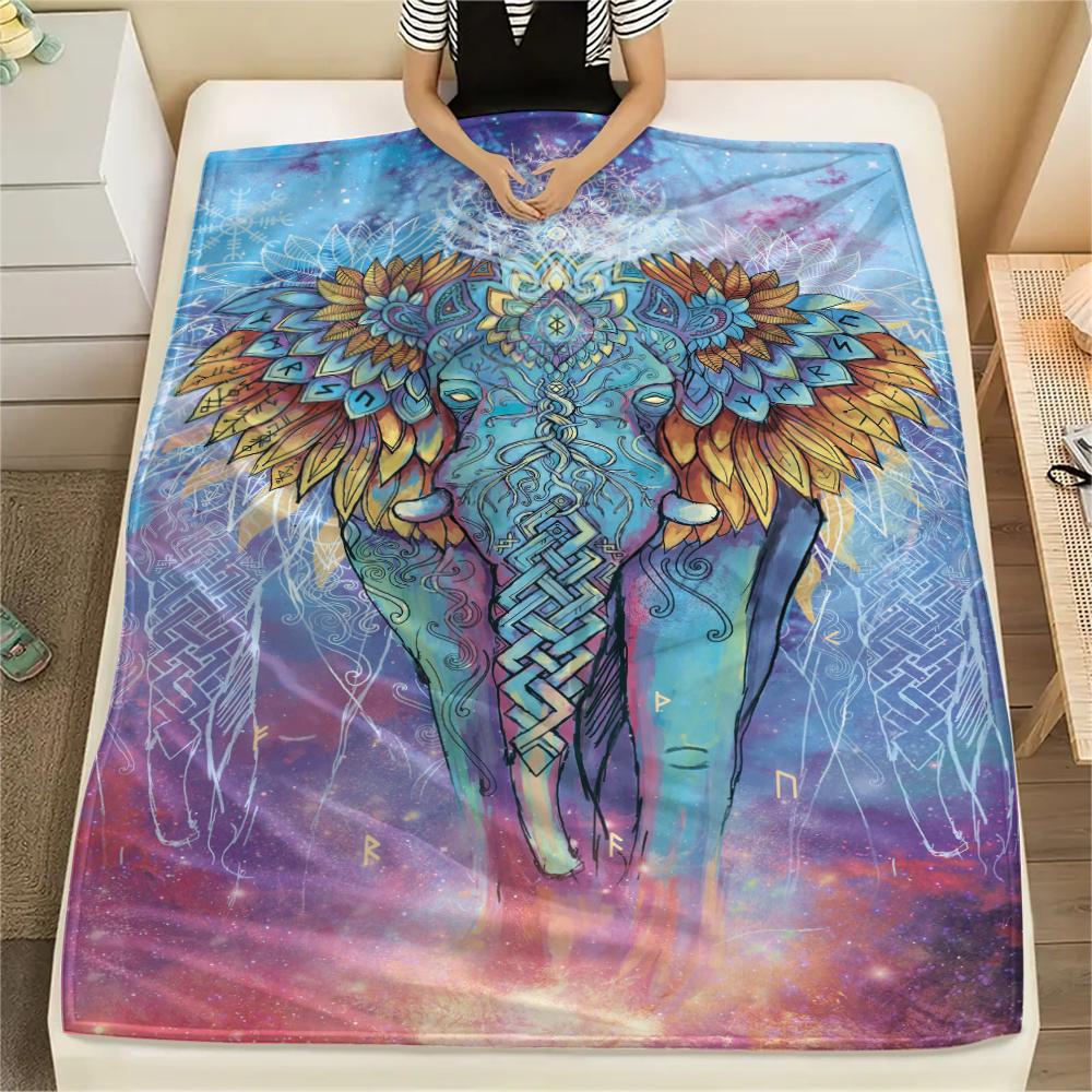 1Pc Abstract Elephant Print Flannel Blanket, High quality Comfortable for All Seasons, Home Decor, Warmth and Comfort, Perfect for Gifts