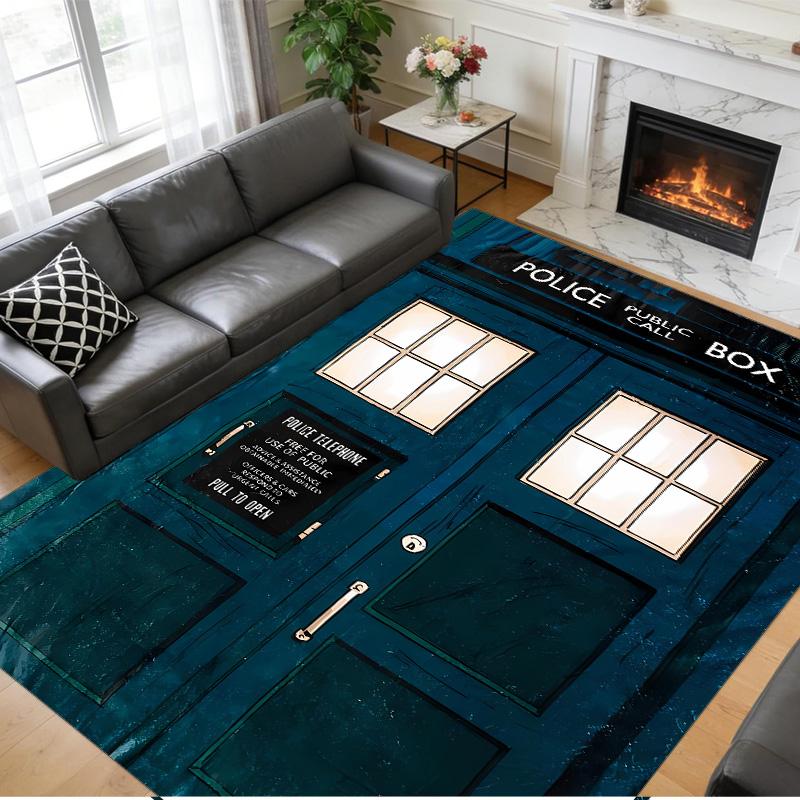 Anti‑Slip Crystal Velvet Floor Rug, Doctor Who Design Carpet for Indoor Living Bedroom Home Decoration