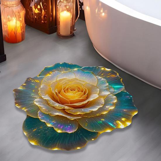 Yousheng 3D Flower Floor Mat Absorbent Bathroom Mat Anti-Slip Floral Pattern Area Rug for Living Room Bedroom Entrance Kitchen Decoration