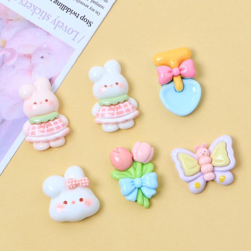 Pink & White Rabbit Cartoon Resin Shoe Charms for DIY Jewelry & Hair Clips
