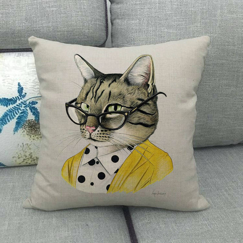 Cartoon Cat Pattern Series Super Soft Cotton and Linen Material Pillow Cover for Home Sofa Decoration Pillow Cover
