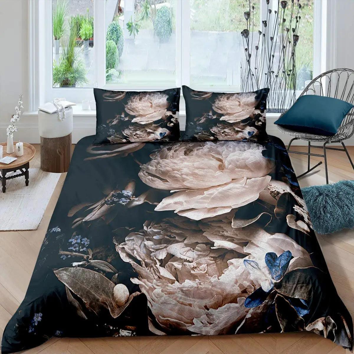 

Comforter Pink Peony Tulips Flowers Comforter For Girls Women Twinflorals Blossoms Botanical Plants Bedding Sets Comforter (quilt)-EU Single(135*200cm)3pcs