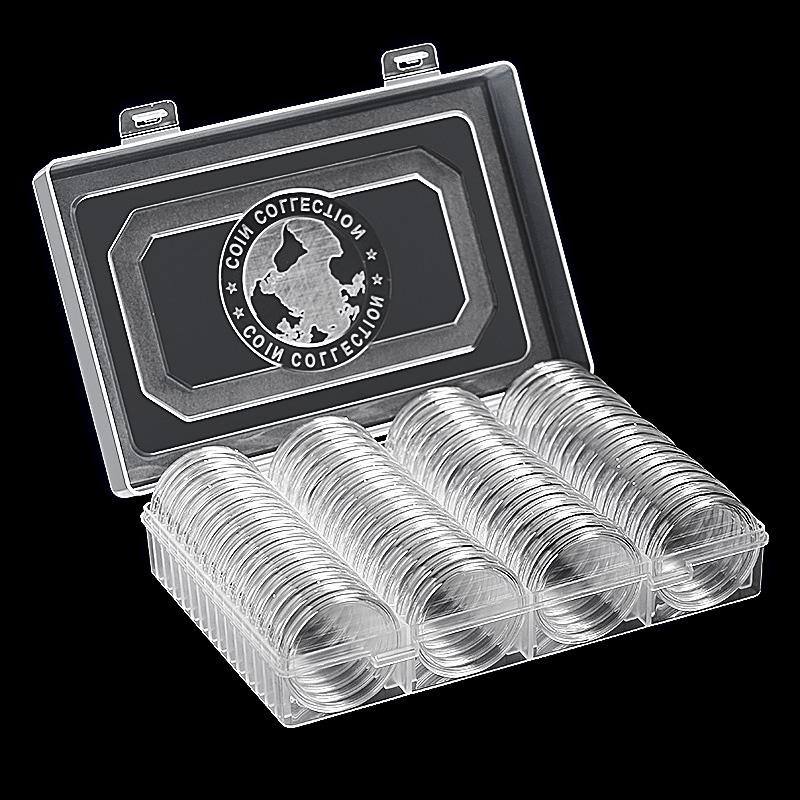 60Pcs/Set Double Buckle Design Round Coin Collection Holder Containers Capsule Professional PS Transparent Coin Storage Box
