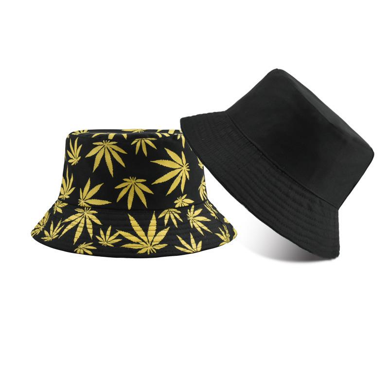 Retro style fashionable printed maple leaf fisherman hat, outdoor travel sun hat, double-sided basin hat that can be worn