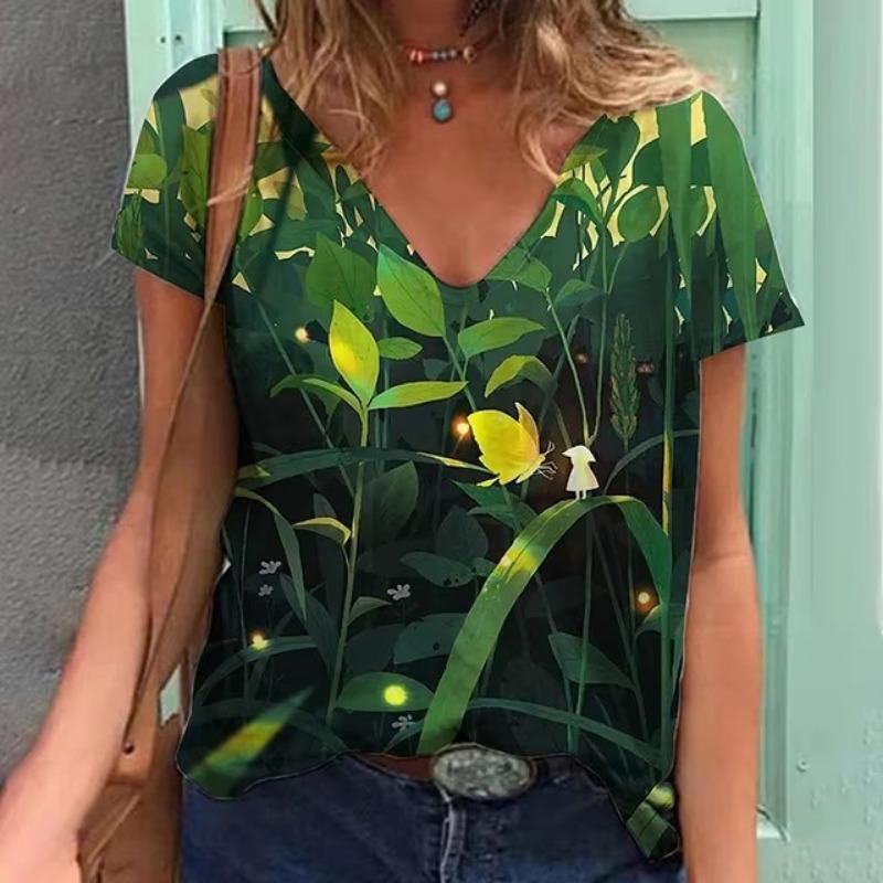 Женская футболка с принтом летних цветов Футболка больших размеров Женская одежда — фото 10