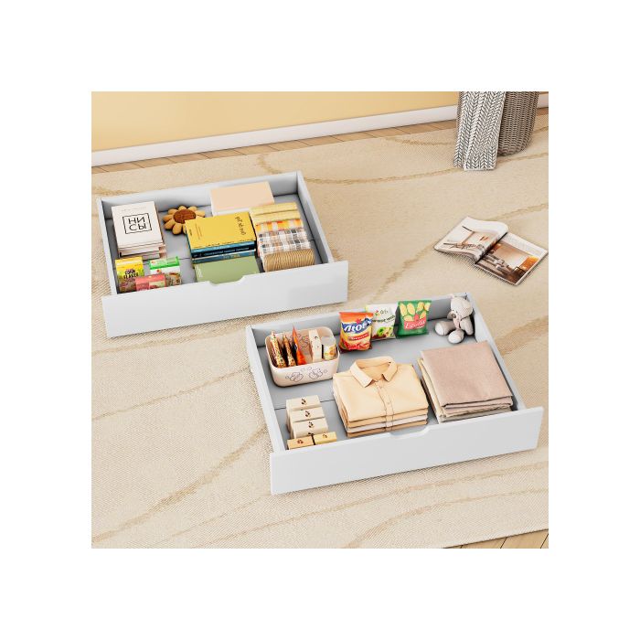 Tiroirs De Rangement - 93x67x20cm - MDF - Blanc - Avec Roulettes