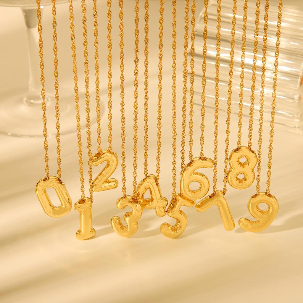 Retro 18k Gold Electroplated Number Pendant Necklace