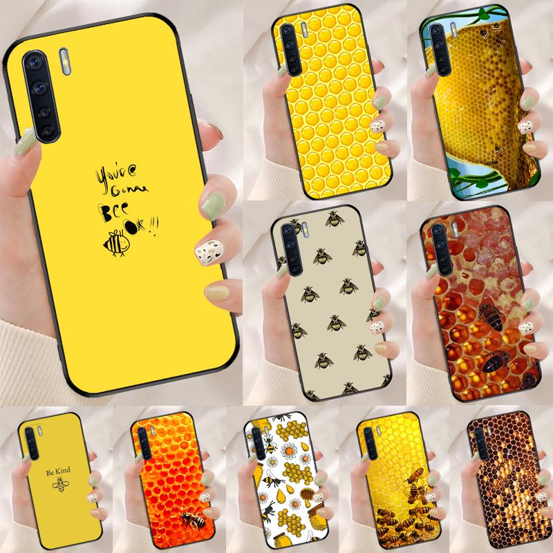 Golden Honeycomb Honey Bee Case For Oppo A78 A98 A79 A18 A38 A58 A40 A60 A80 A16 A76 A96 A15 A74 A94 A54 A17 A77 Cover