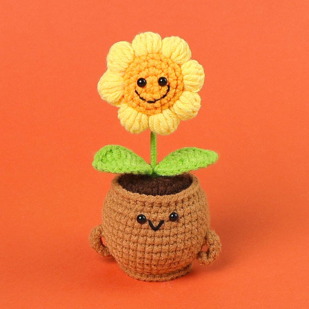 Emotional Support Crochet Sunflower Cute Knitted Flowers Potted Table Decor Graduation Gift Knitting Flower Pot Desk Accessories