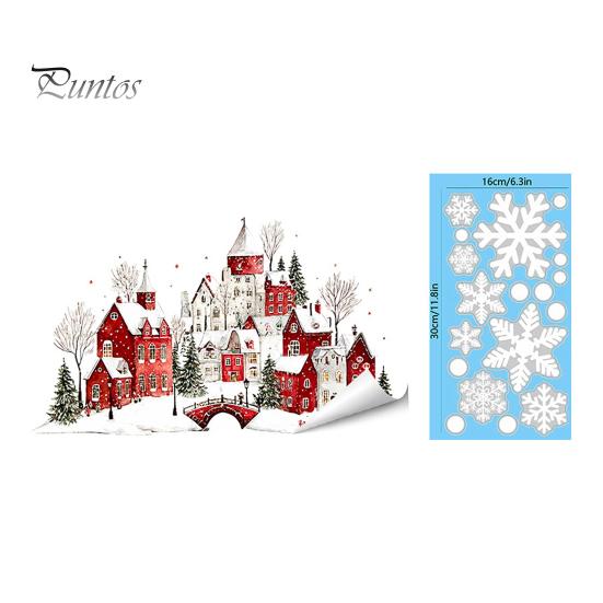 Transparent Christmas Ornaments Static Window Clings, Snowy Town House Snowflake Glass Decals, Reusable Clings Xmas Stickers, Holiday Decor