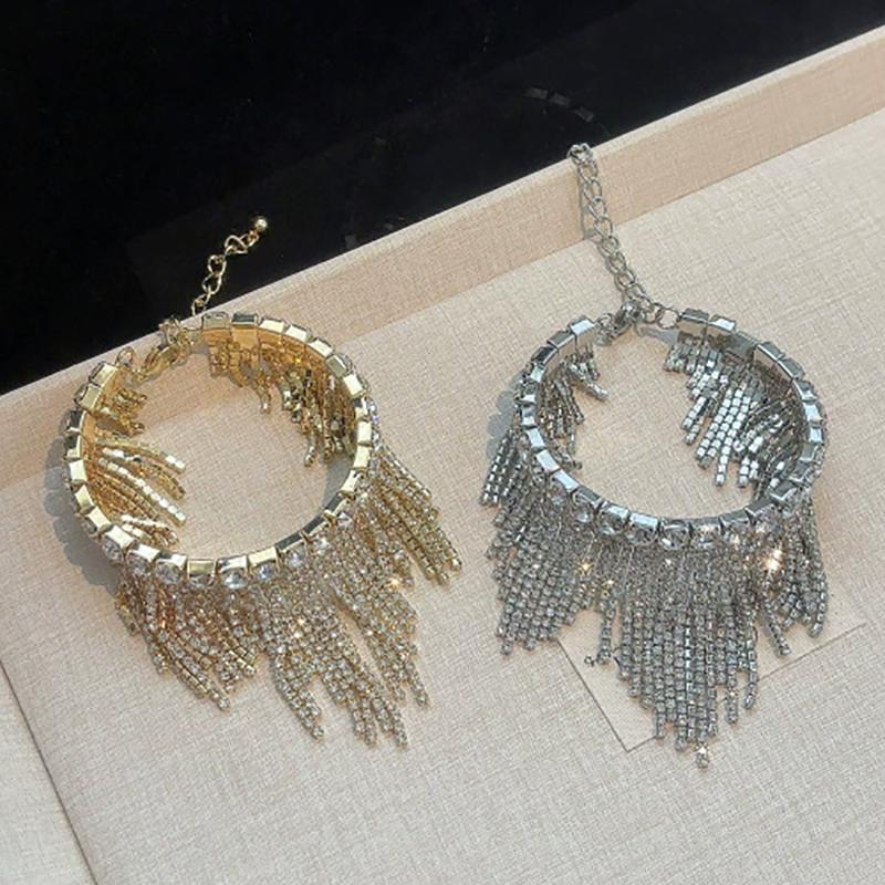 New Fashionable Rhinestone Tassel Opening Bracelet Stylish And Elegant Lady's Party Jewelry Accessory Gift For Friends