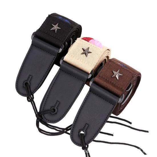 Cotton Adjustable Faux Leather Ends Acoustic Electric Guitar Bass Sling Strap