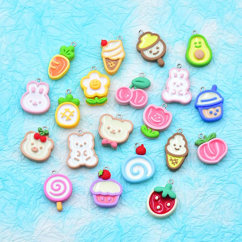 Colorful Resin Drip Cartoon Bear Ice Cream Pendant - Cute Fruit Jewelry Accessory for DIY