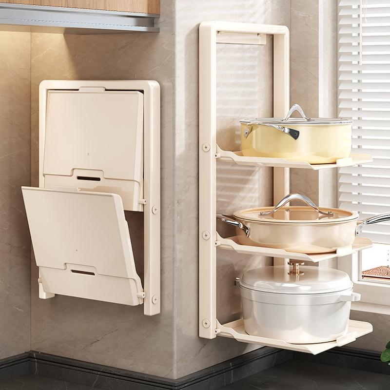 Kitchen Storage Rack - Multi-Functional 2/3 Tiered Wonder Rack With Serving Tray - No Drilling Required Foldable