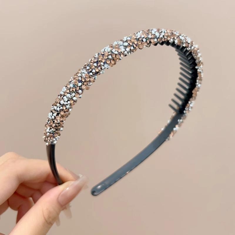 Bentiță elegantă de catifea cu strasuri, cu dinți, antiderapantă și elastic de păr pentru femei