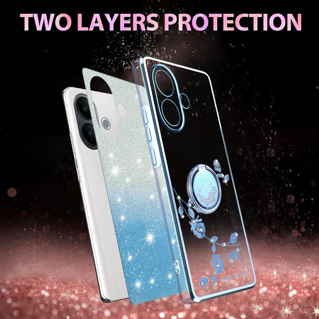 KADEM For vivo V60 Lite 4G/5G Case Ring Kickstand TPU Flowers Phone Cover Gradient Glitter