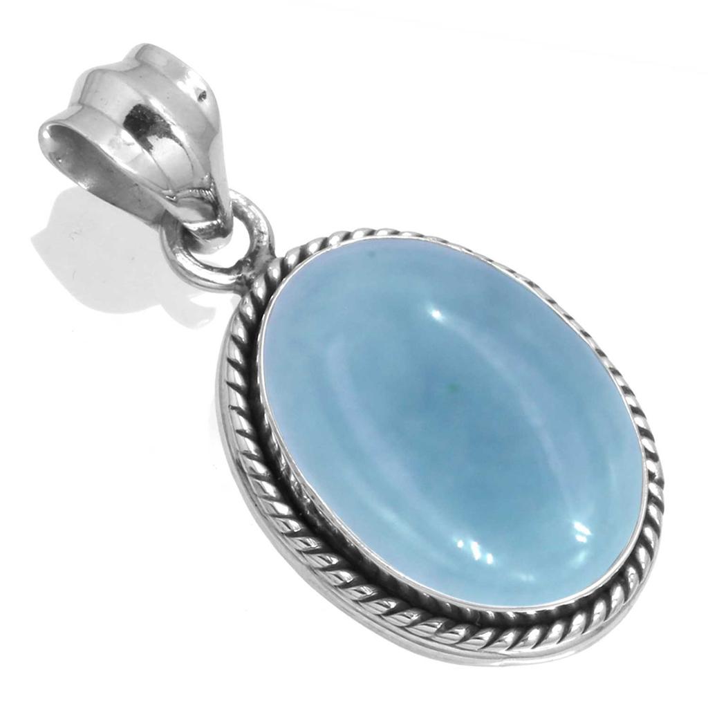 925 Sterling Silver Pendant Women Gemstone Handmade Jewelry Halloween Gift Amazonite Angelite Blue Opal Botswana Agate Mohave Azurite Chrysocolla