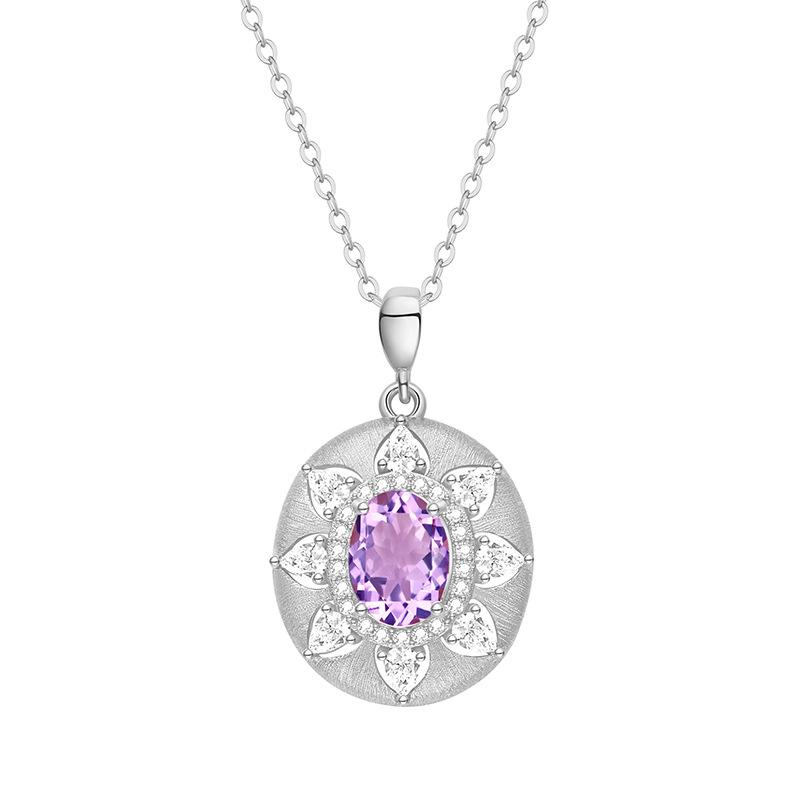 French retro brushed geometric natural crystal stone pendant s925 silver temperament collarbone necklace medium antique gift 925 silver