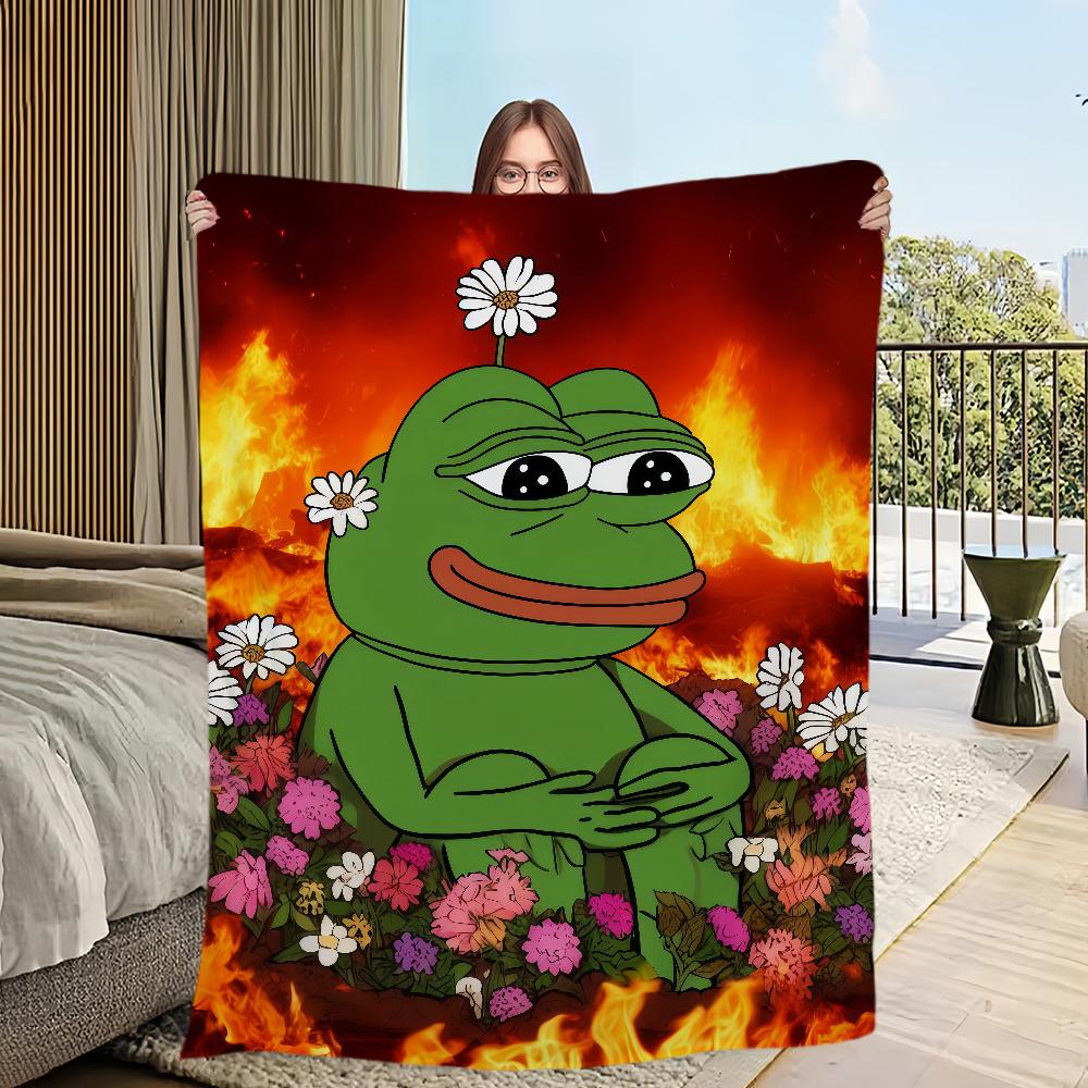 

Funny Meme Cartoon Art P-Pepe Frog Home Flannel Warm Comfort Soft Plush Blanket For Sofa Living Room Office Bedroom Travel Gift 30x40in