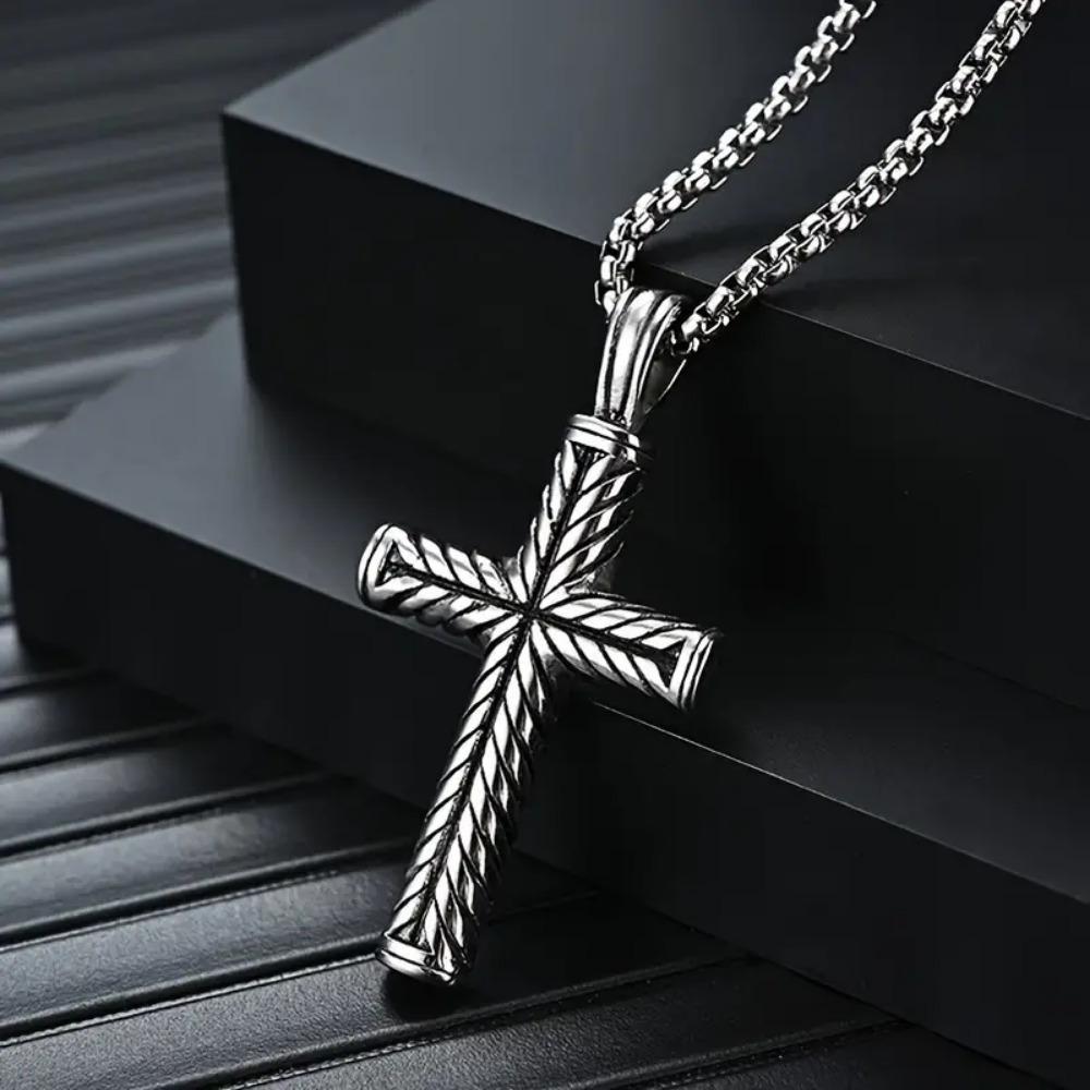 Hip-Hop Men's Trendy Stainless Steel Chain Cross Pendant Necklace - Punk Rock Style  Accessory