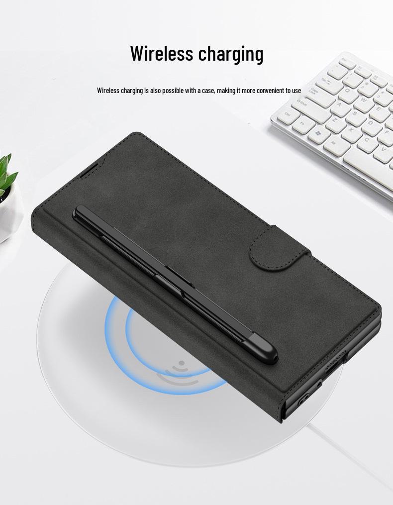 Samsung Z Fold 6 Armor Flip Leather Case with Pen Slot - Full-Wrap Business Shell