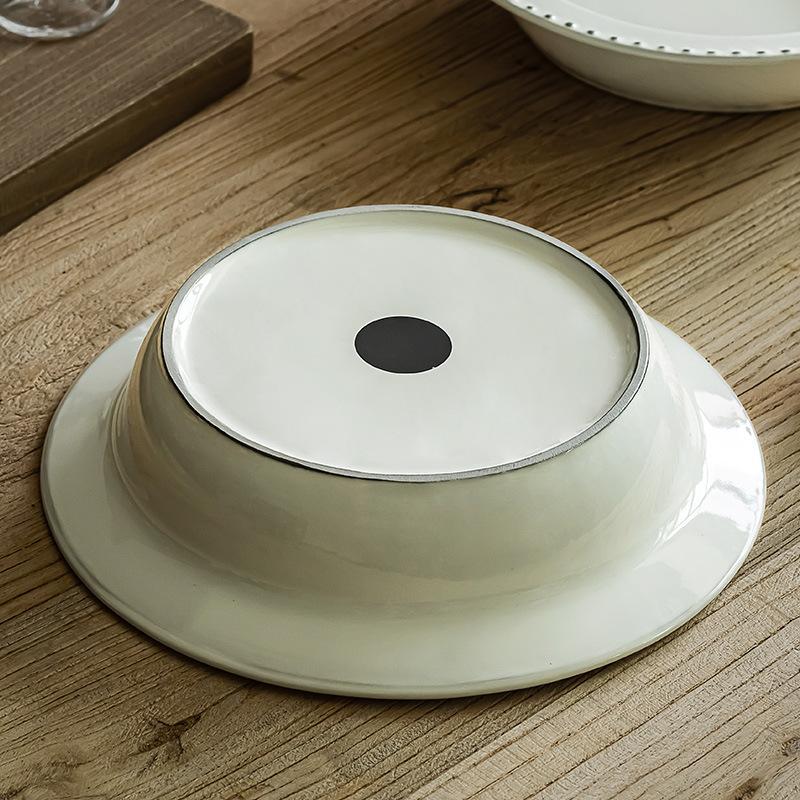 Retro Style Relief Pearl Straw Hat Bowl Household Ceramic Large Bowl Soup Bowl Salad Bowl Tableware Pasta Bowl Restaurant Plate