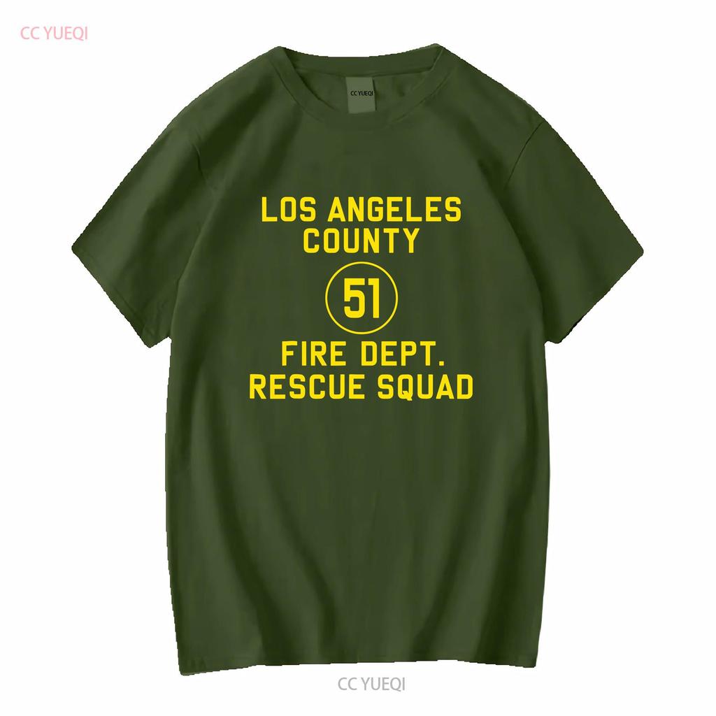 LA County 51 Fire Dept Resque Squad Logo Truck Side T Shirt vintage Washed Comfortable Stretched Casual Soft Unisex Slightly