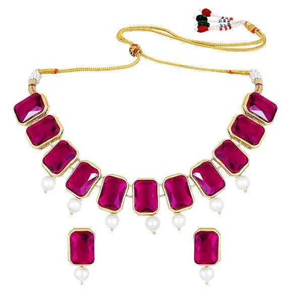 Traditional Jewellery Crystal Pearl Necklace Earring Jewellery Set for Women