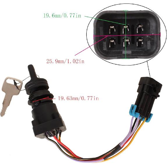 Boat Engine 87-897716K01 897716 8M0059686 3-Position Ignition Key Switch W/Harness for Mercury Marine Quicksilver Outboard Motor