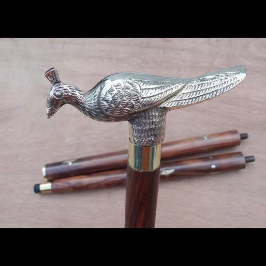 Handmade Bird Silver Handle Antique Victorian Cane Wooden Walking Stick