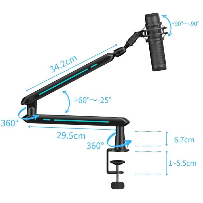 Alterzone ALZ-M5 Black Microphone Arm – Mic Stand for Condenser & Dynamic Microphones – Gaming, Streaming – 2kg Capacity – with 3/8" & 5/8"
