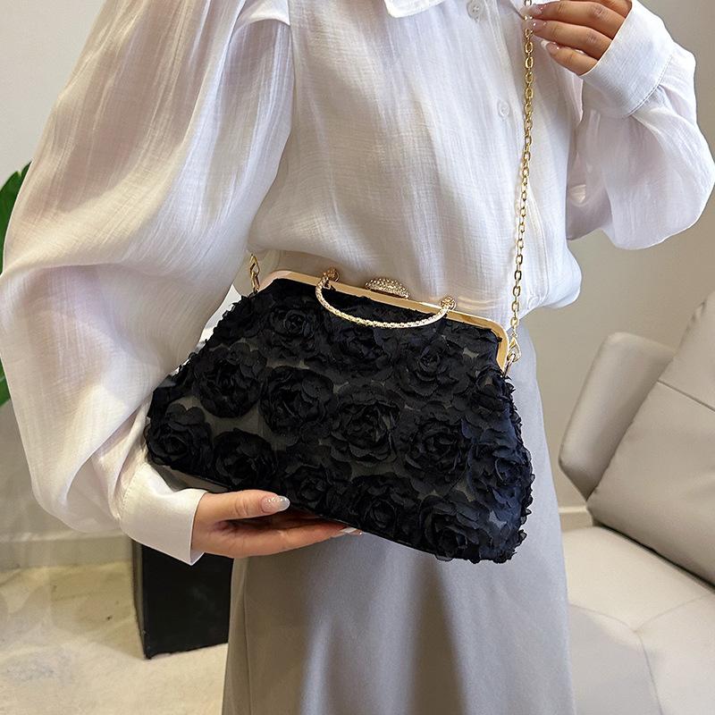 Luxury Satin Floral Bride Party Evening Clutch Bag Women Wedding Purses and Handbags Small Shoulder Chain Bag Designer Bag