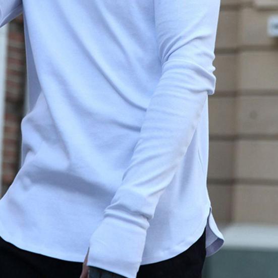 Erkek İlkbahar Tişört Uzun Kollu Bisiklet Yaka Düz Renk Pullover Yumuşak Sıcak Bol Başparmak Delikli Erkek Tişörtü Erkek Giyim