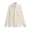 Spring 2025 Women's Color Block Casual Loose Shirt with Pocket and Turn-Down Collar