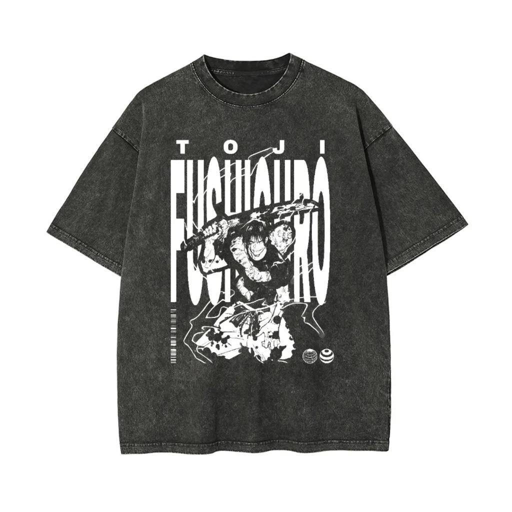 T-shirt Toji Fushiguro Zenin Jujutsu Kaisen T Vintage Lavé Surdimensionné Rétro Anime Harajuku Streetwear Typo Manga Vêtements Homme