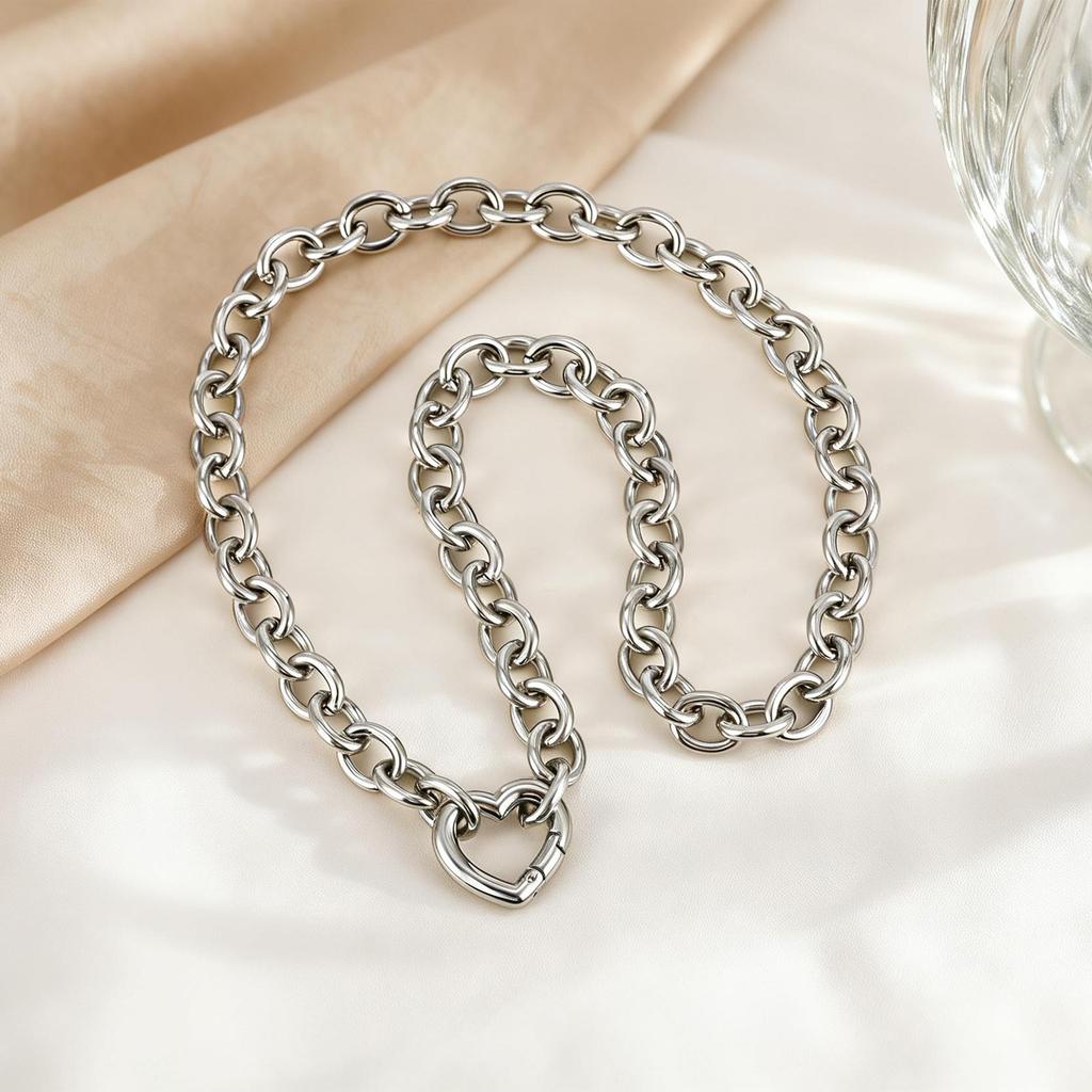 Collier ras-du-cou Choker en Acier Inoxydable avec Fermoir Cœur pour Femmes Hommes Chaîne Maillons Cubains Épais Punk Hip Hop Bijoux Cadeau
