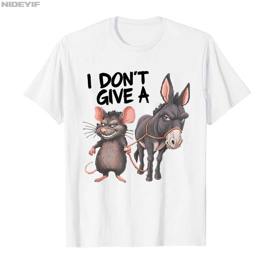 I Don't Give a Rats Ass Mouse Donkey Funny Sarcastic Animal T-shirt For Men Women 100% Cotton T Shirts Short Sleeve Tops 1016-1