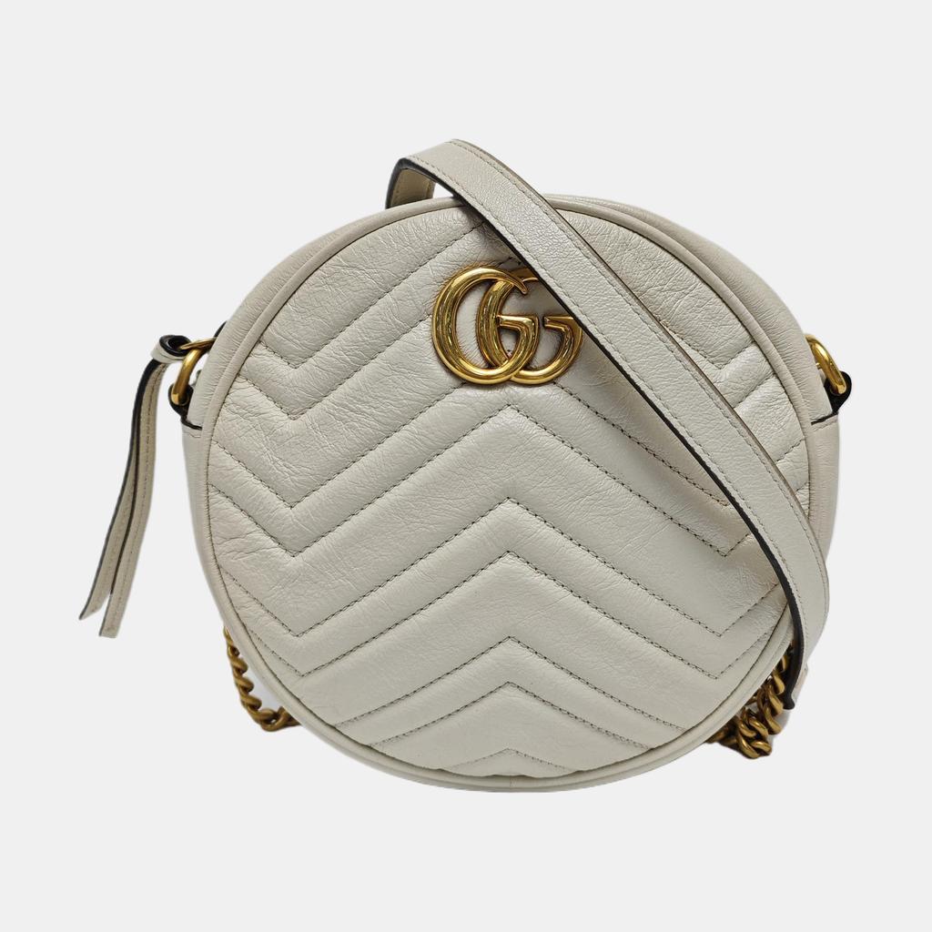 [Pre-Owned] GG Marmont Series Logo Quilted Chain Leather Mini Round Bag - Very Good #1SACT6Y