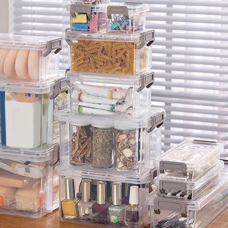 Stackable Storage Box Clear Desktop Organizer Plastic Storage Bins with Lids Office Supplies for Toys Snacks