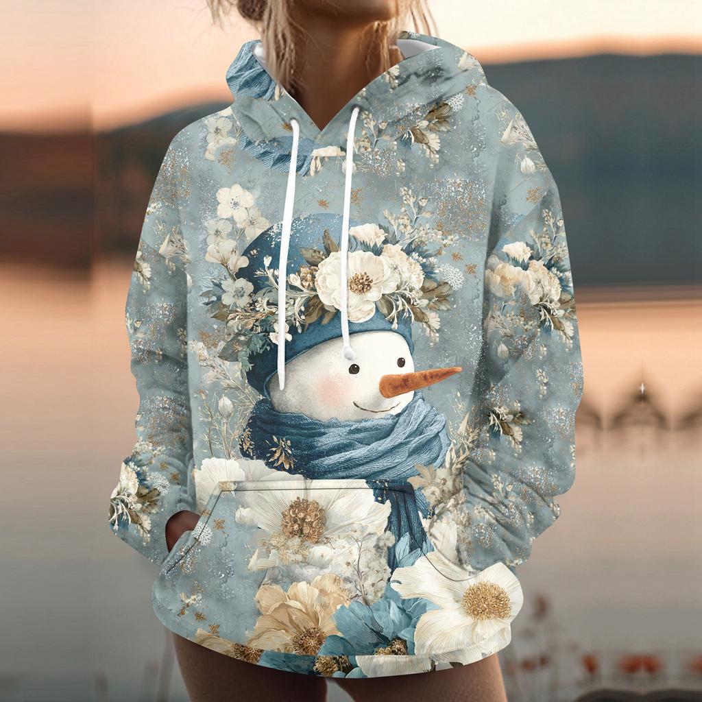 Women's Fashion Sweatshirt Printed Casual Hooded Sweatshirt With Pockets
