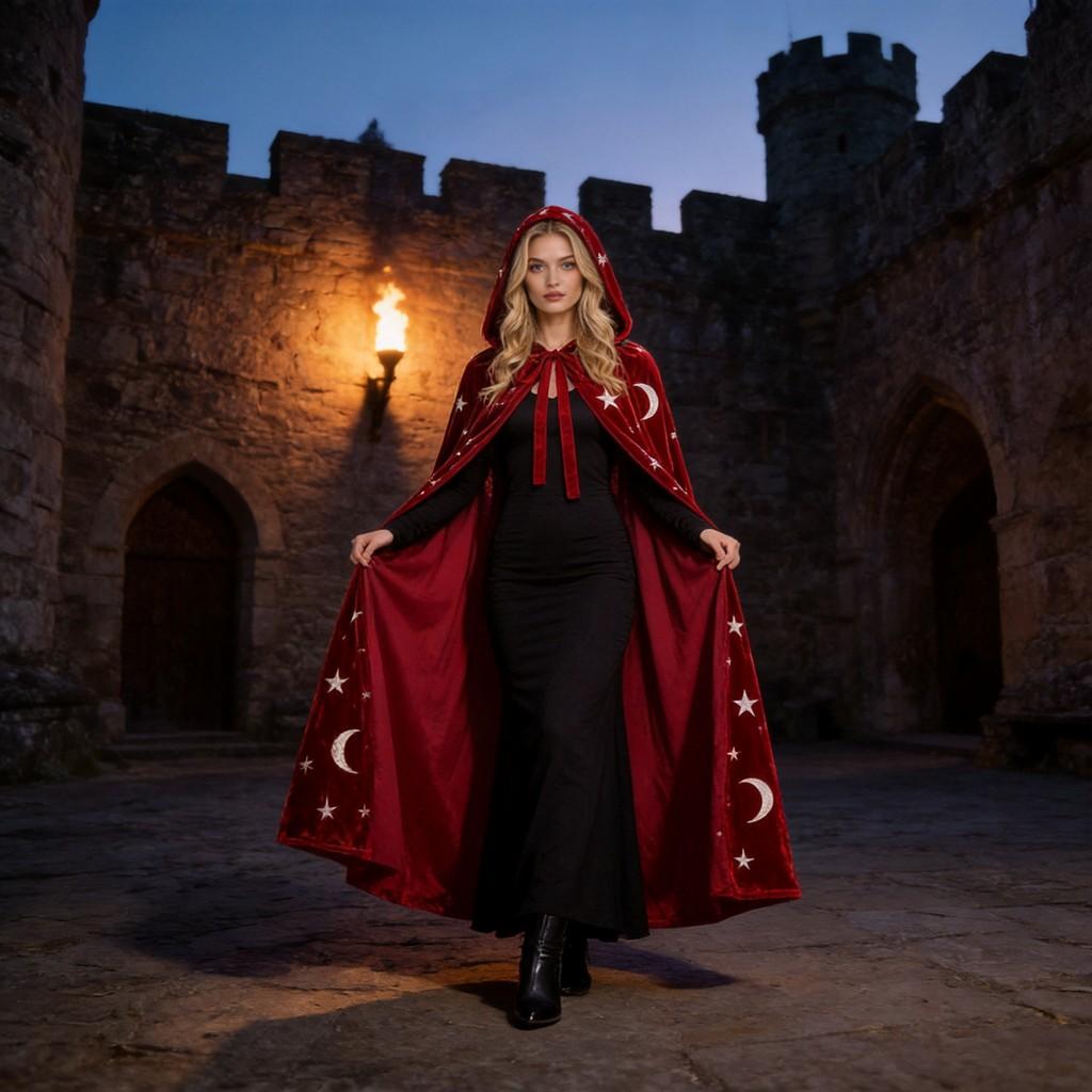 Medieval Star Moon Magician Cape With Vintage Style Polyester Material For Costume Parties