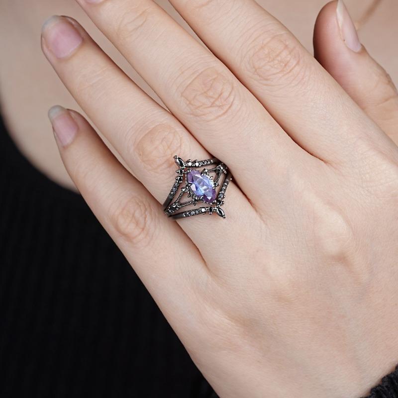 European and American new gun black retro zircon inlaid with personalized versatile women's three-piece ring