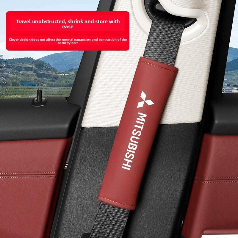 ysdf5 Car Leather Seat Belt Shoulder Protector Pad Soft Cover For Mitsubishi Logo Auto Interior Decorative Styling Parts Accessories