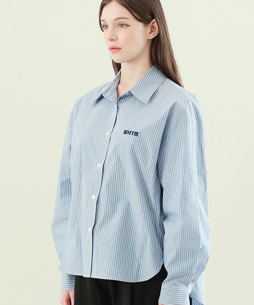 WHEN YOU MOVE Logo Stripe Asymmetrical Cotton Shirt Blue