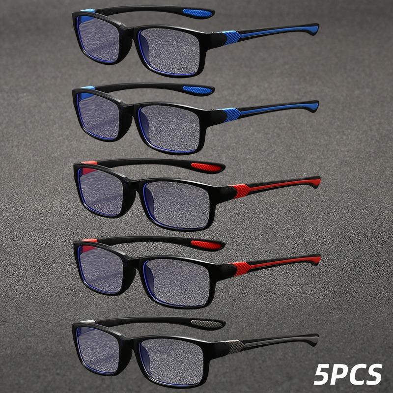 

5pcs Fashionable and Trendy Anti Blue Light Reading Glasses Eye Protection Ultra Light Square Glasses Sports Glasses +200
