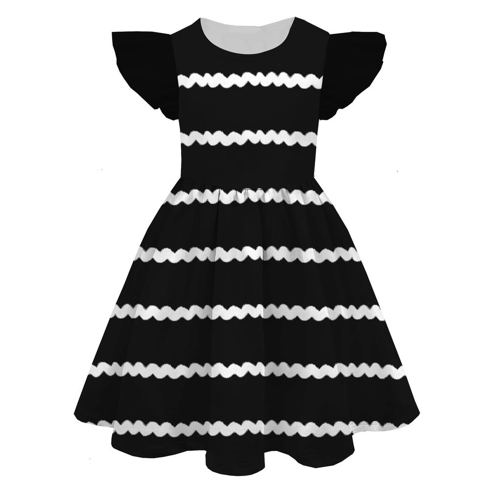 Europäisches und Amerikanisches Feifei-Ärmel Prinzessinnenkleid Farbe Peripherie 3D Digitaldruck Kinder-Milchseidekleid