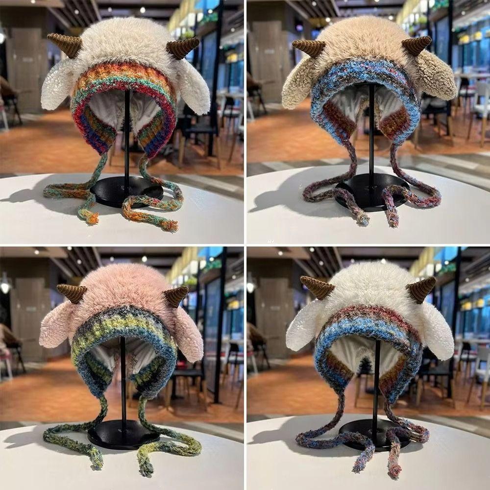 Cartoon Lamb Beanie Hat Soft Women Fluffy Hat Gifts Ear Protection Hat Autumn and Winter