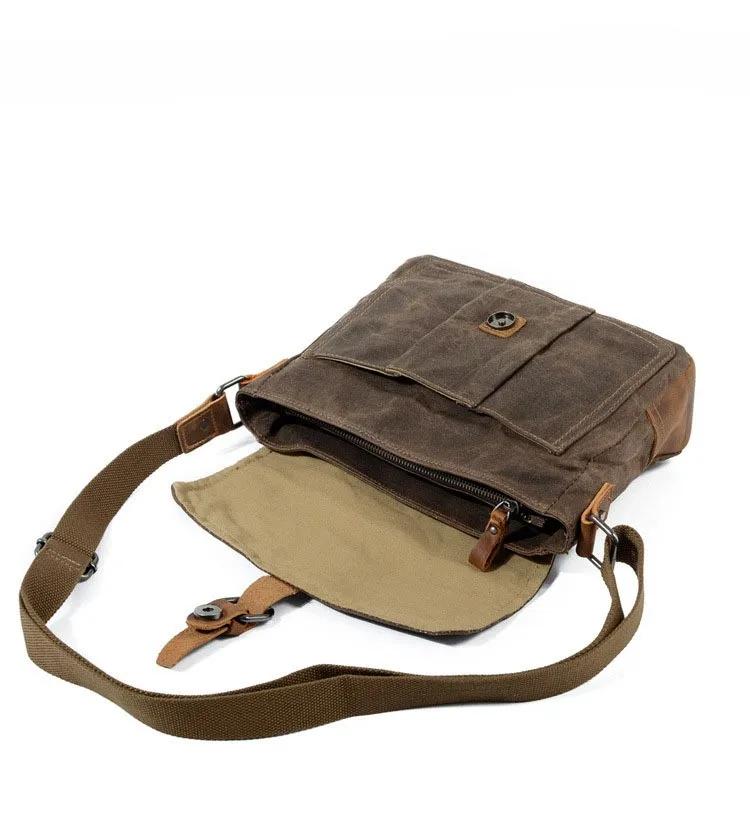Retro Crossbody Bag Casual Canvas Shoulder Bag Men Simple Men'S Crossbody Bag Waterproof Bags Horizontal