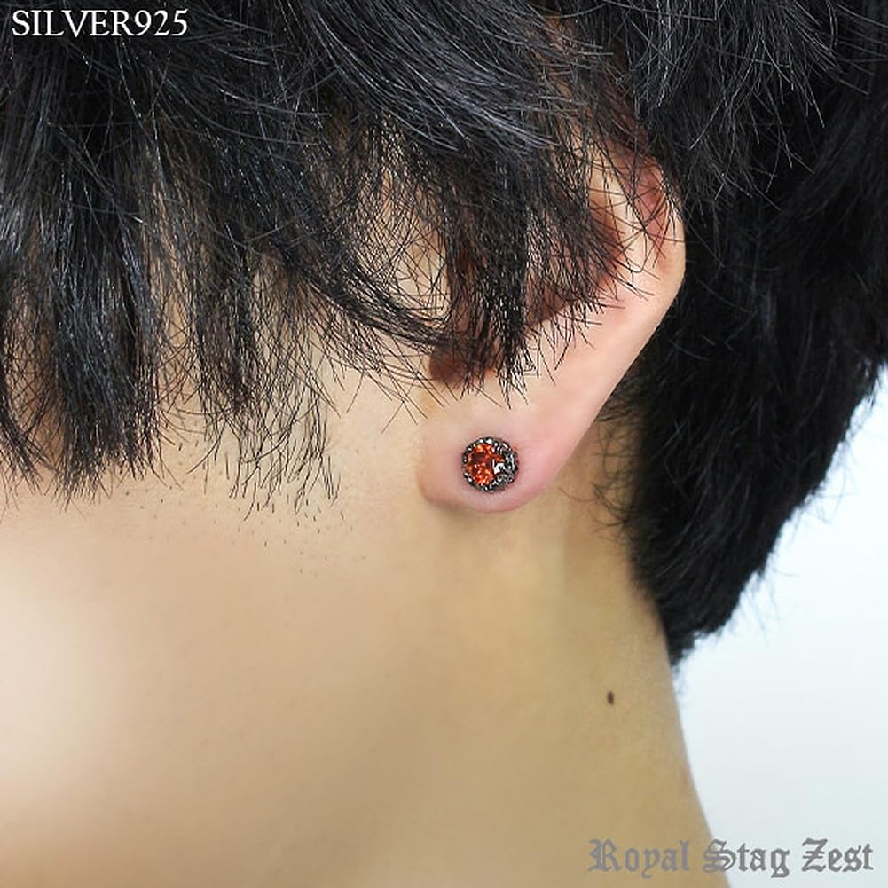Royal Stag ZEST Openwork Red CZ Stud Earrings for Men, 925 Sterling Silver, Single Earring with Zirconia, Red and Black